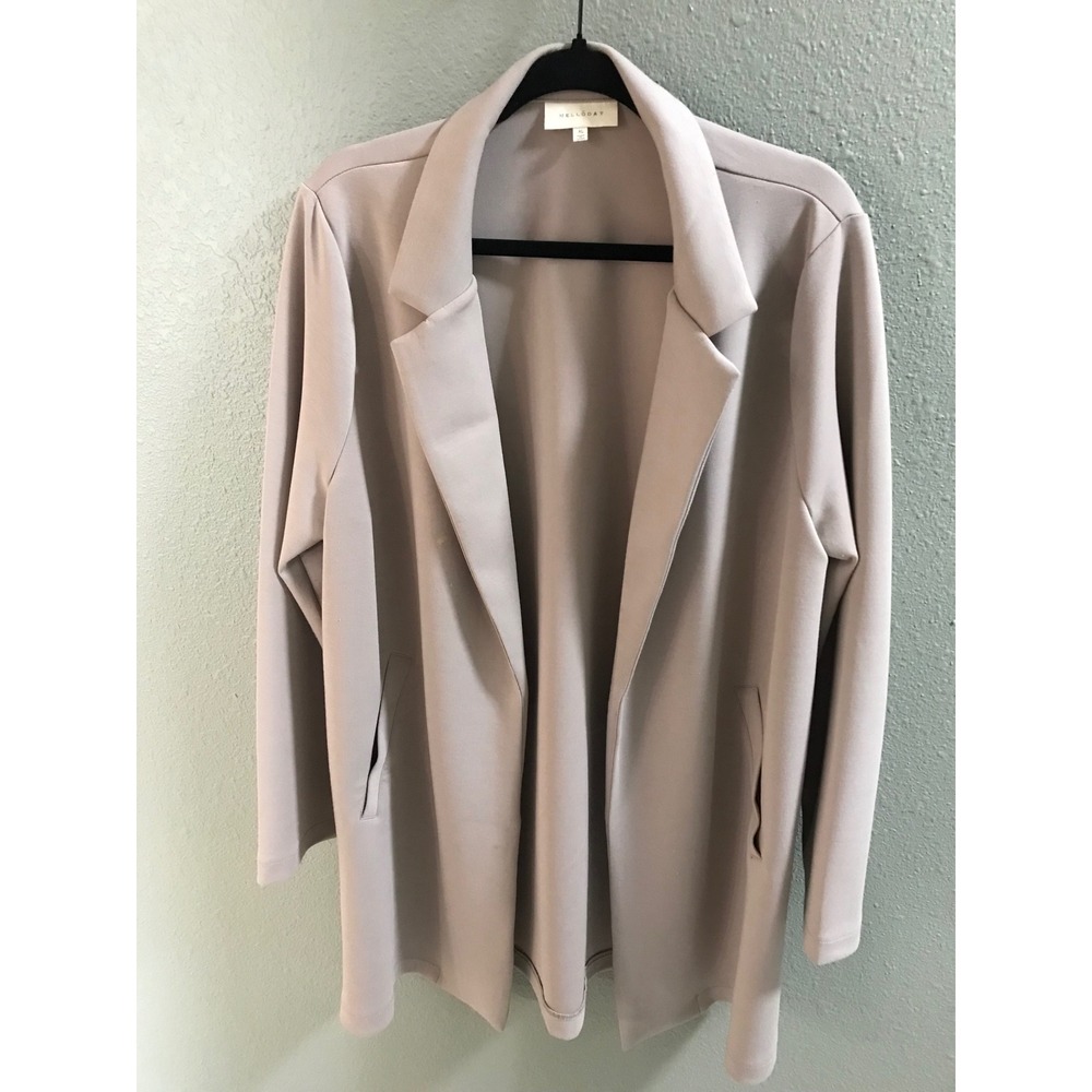 Melloday Womens XL Blush Open Front Blazer Notched Lapel Longline Knit Jacket